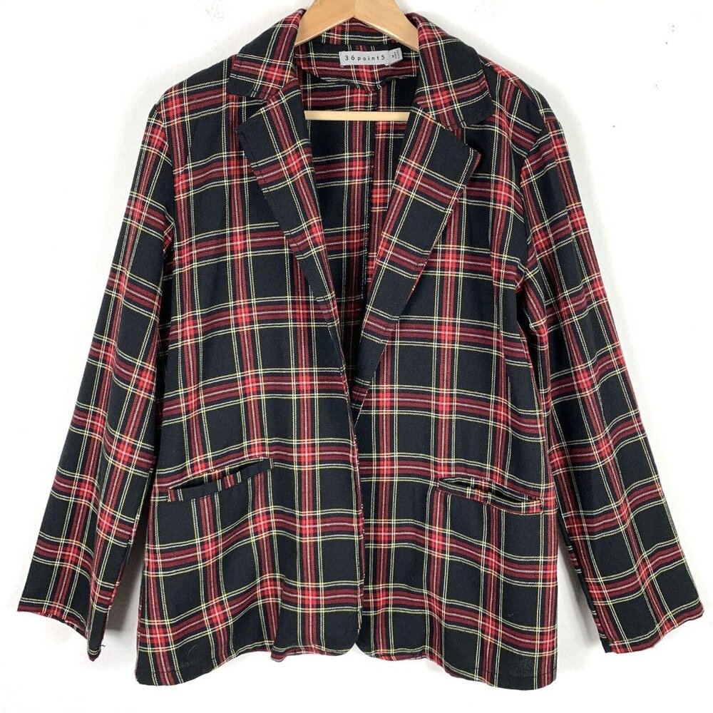 36point5 Sz Medium Shacket Blazer Style Lightweight Cardigan Top Plaid Pockets